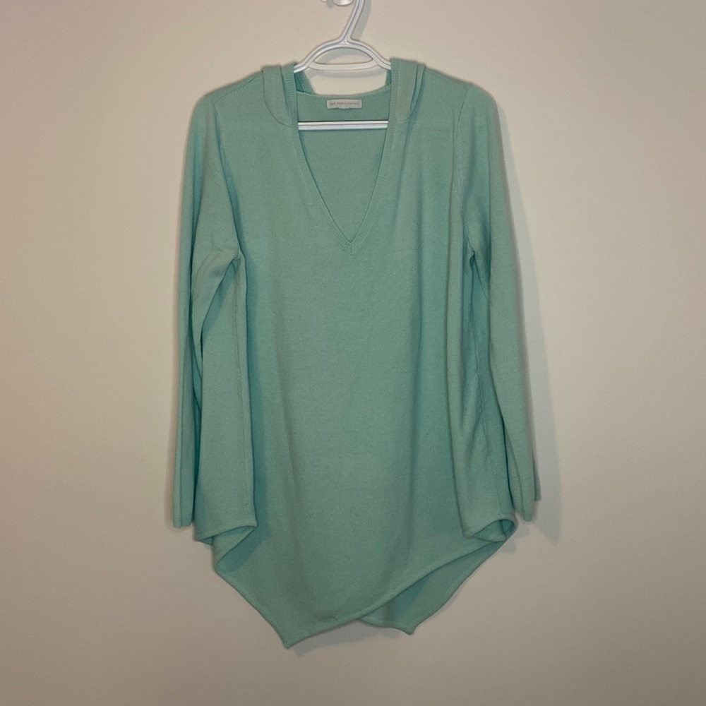 New York & Company Turquoise Hoodie V-neck Sweater